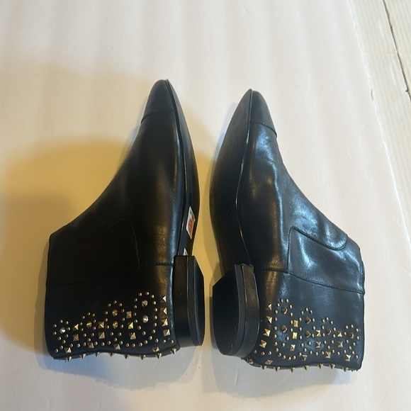 BCBG Logann ankle black booties gold dots & spikey embellishments leather upper - Picture 2 of 9